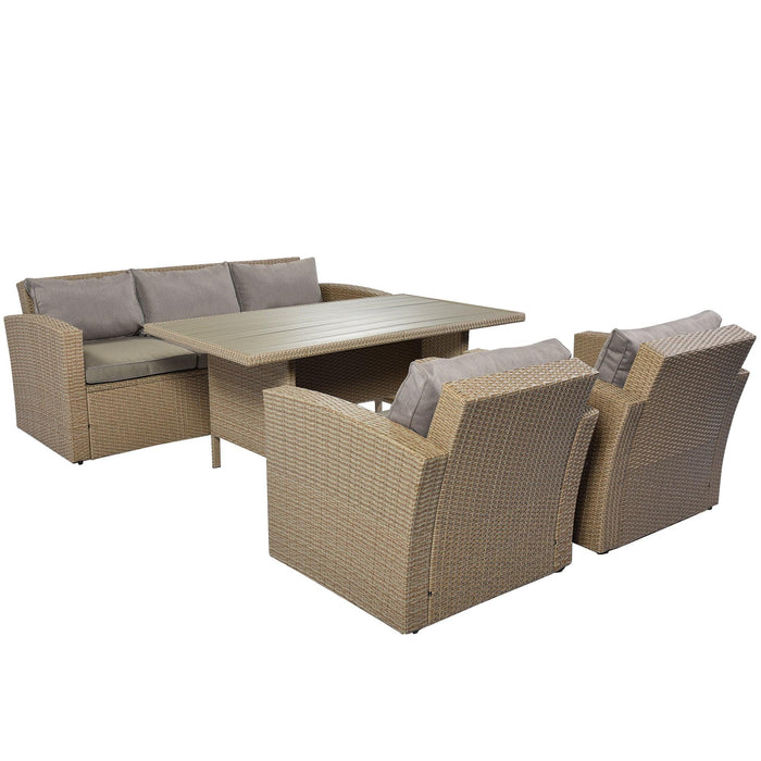 4 PCS Outdoor Patio Furniture Set Conversation Set Wicker Furniture Sofa Set with Gray Cushions