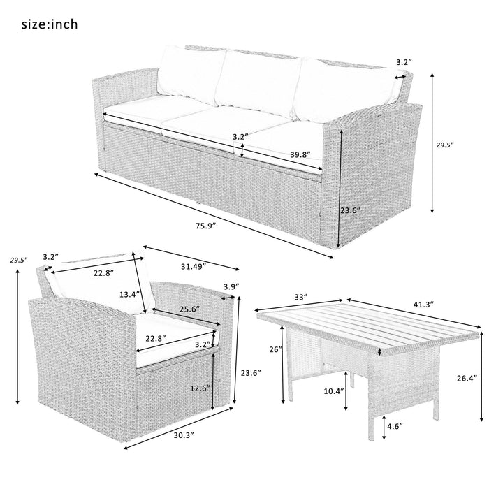 4 PCS Outdoor Patio Furniture Set Conversation Set Wicker Furniture Sofa Set with Gray Cushions