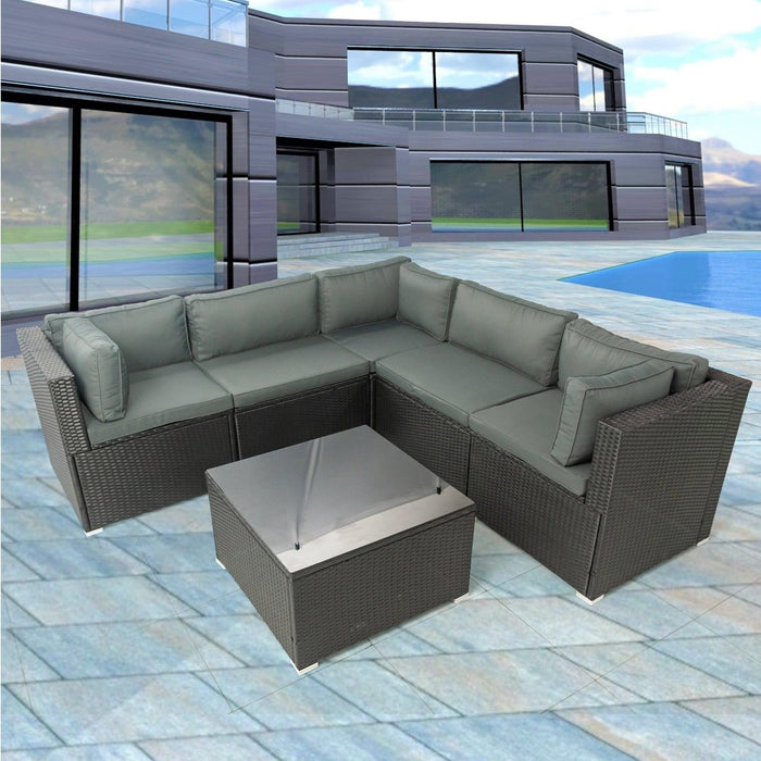 6 PCS PE Rattan sectional Outdoor Furniture Cushioned  Sofa Set