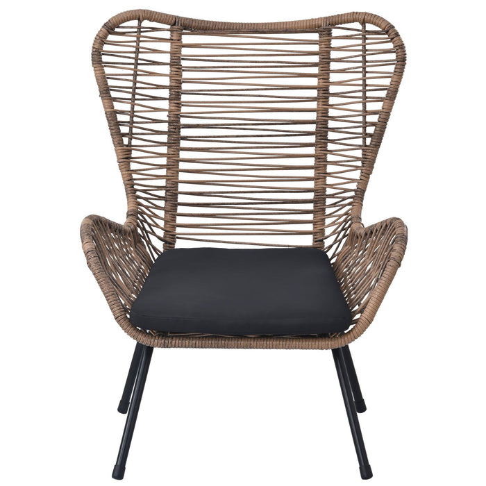 5 PCS Outdoor Patio PE Wicker Arm Chairs with Stools and Tempered Glass Tea Table - Natural Rattan and Dark Gray