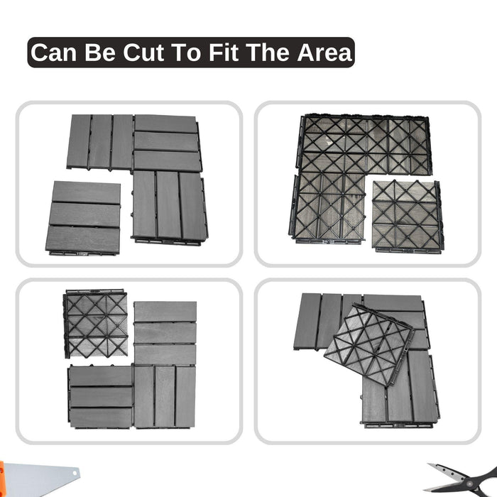 10 PCS Outdoor Light Gray Square Acacia Hardwood 12" x 12" Interlocking Deck Tiles Checker Pattern