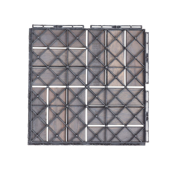 10 PCS Outdoor Light Gray Square Acacia Hardwood 12" x 12" Interlocking Deck Tiles Checker Pattern