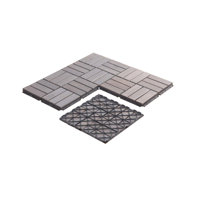 10 PCS Outdoor Light Gray Square Acacia Hardwood 12" x 12" Interlocking Deck Tiles Checker Pattern