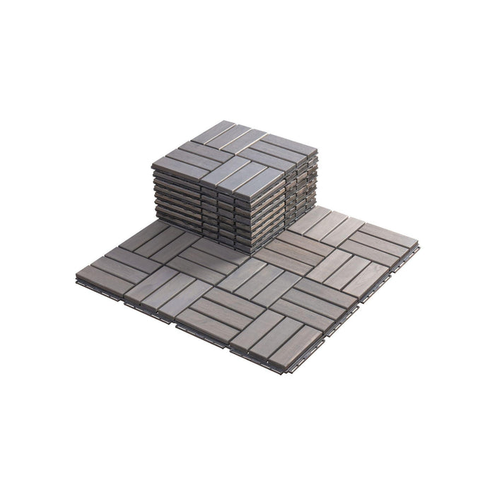 10 PCS Outdoor Light Gray Square Acacia Hardwood 12" x 12" Interlocking Deck Tiles Checker Pattern