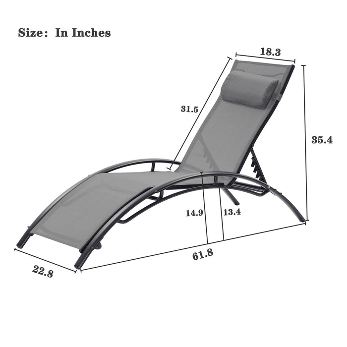 2 PCS Outdoor Chaise Lounge Adjustable Aluminum Arch Recliner Chair - Gray