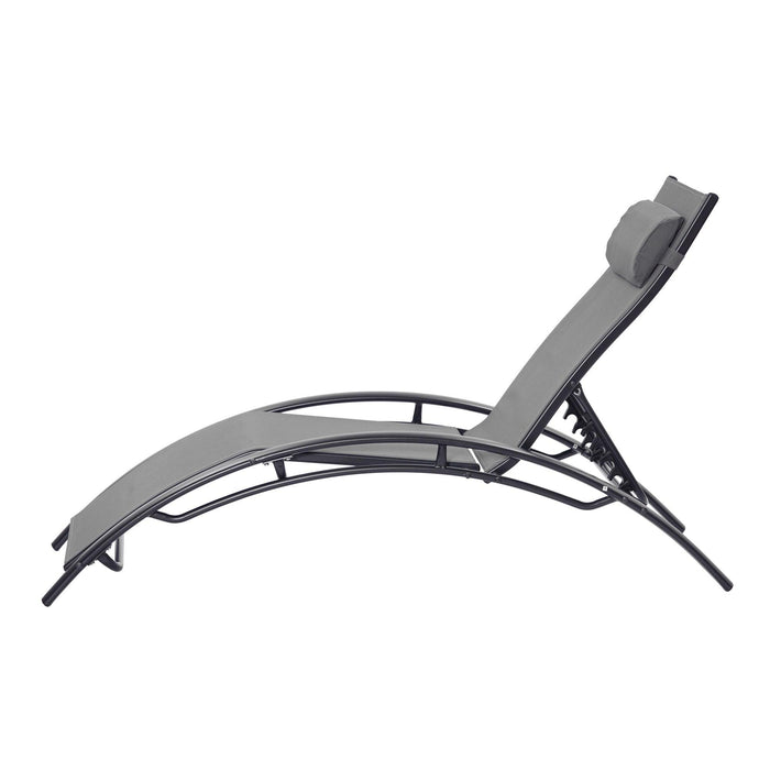 2 PCS Outdoor Chaise Lounge Adjustable Aluminum Arch Recliner Chair - Gray