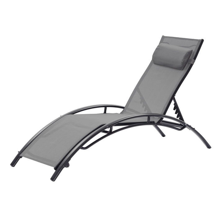 2 PCS Outdoor Chaise Lounge Adjustable Aluminum Arch Recliner Chair - Gray