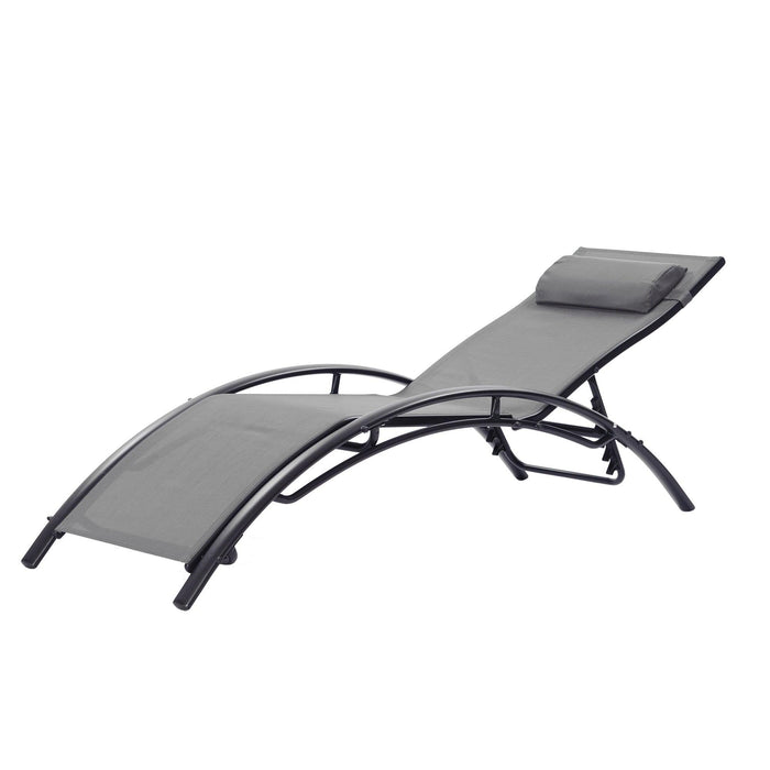 2 PCS Outdoor Chaise Lounge Adjustable Aluminum Arch Recliner Chair - Gray