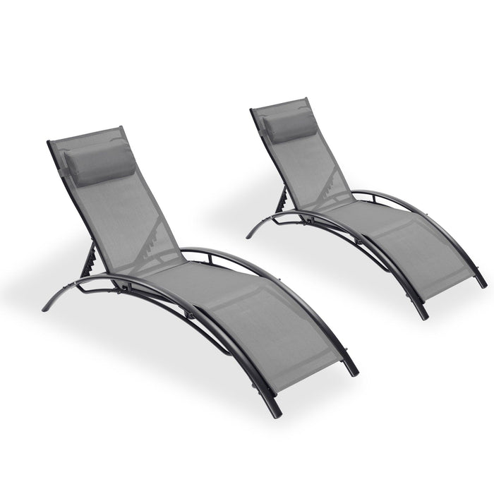 2 PCS Outdoor Chaise Lounge Adjustable Aluminum Arch Recliner Chair - Gray