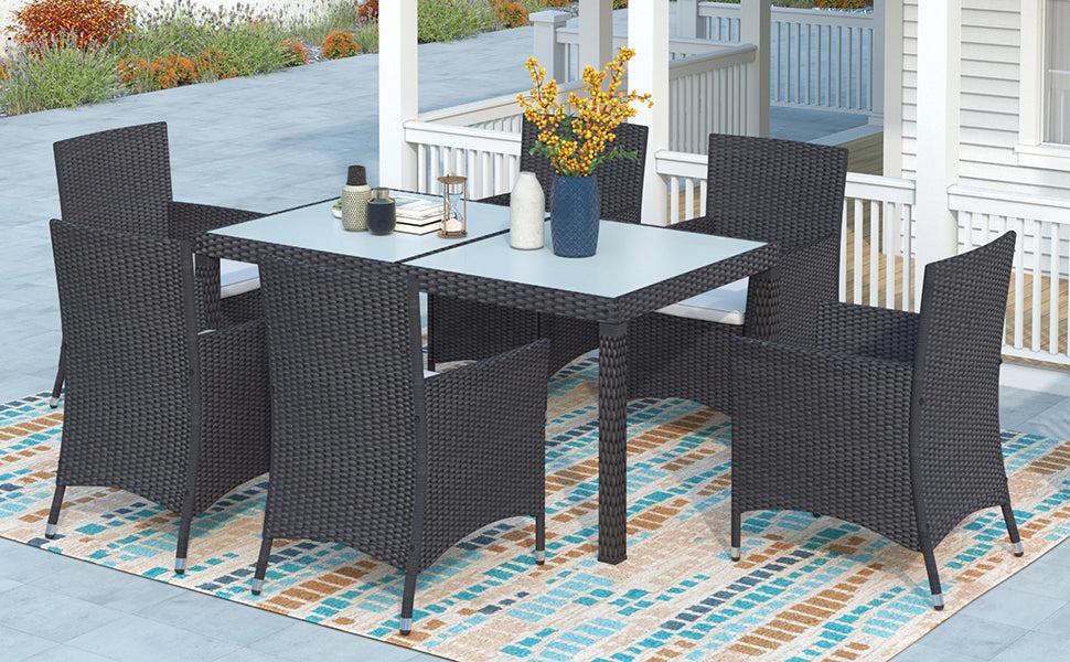 7 PCS Outdoor Patio Rattan Wicker Dining Table Set for 7 People