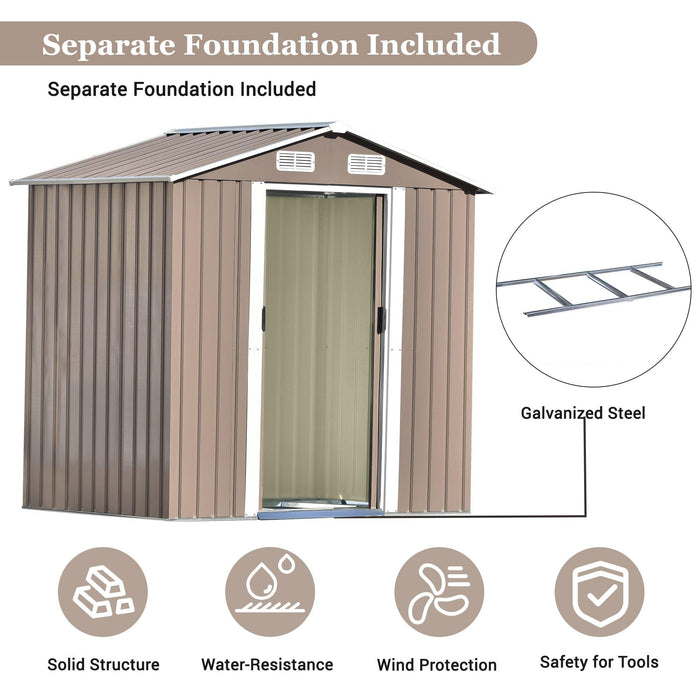 6ft x 4ft Outdoor Garden Metal Lean-to Shed with Lockable Door - Brown