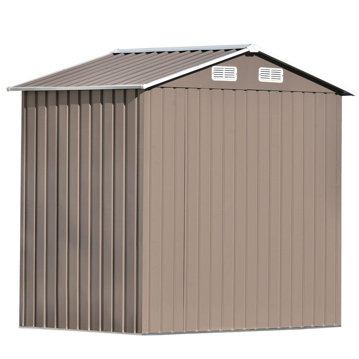 6ft x 4ft Outdoor Garden Shed with Metal Adjustable Shelf and Lockable Doors - Brown