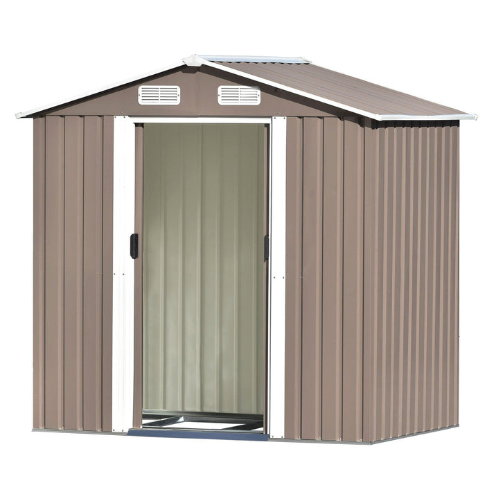 6ft x 4ft Outdoor Garden Metal Lean-to Shed with Lockable Door - Brown