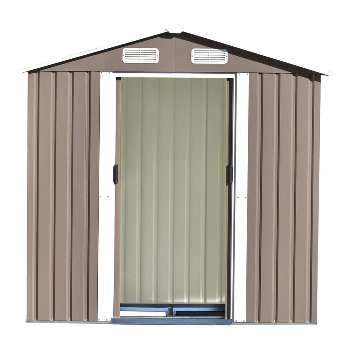 6ft x 4ft Outdoor Garden Metal Lean-to Shed with Lockable Door - Brown