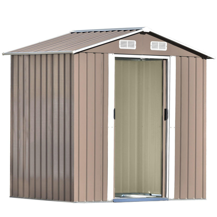 6ft x 4ft Outdoor Garden Metal Lean-to Shed with Lockable Door - Brown