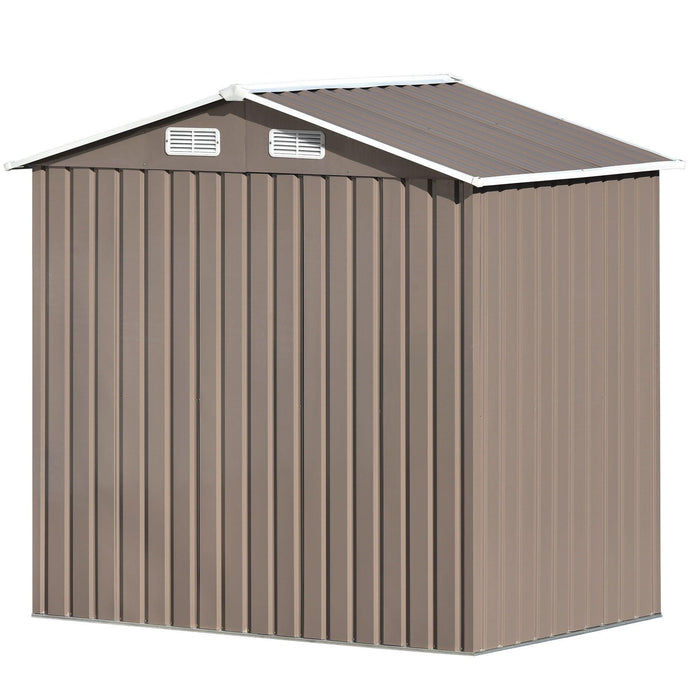 6ft x 4ft Outdoor Garden Metal Lean-to Shed with Lockable Door - Brown