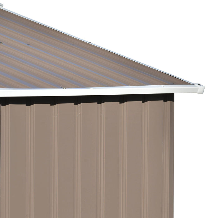 6ft x 4ft Outdoor Garden Metal Lean-to Shed with Lockable Door - Brown