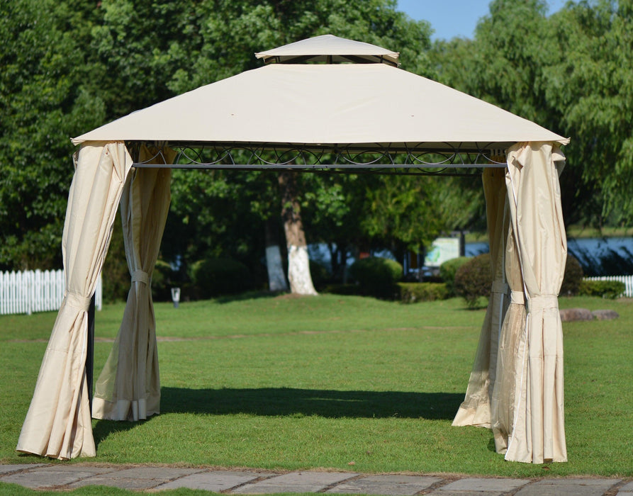 Quality Double Tiered Grill Canopy, Outdoor BBQ Gazebo Tent with UV Protection, Beige