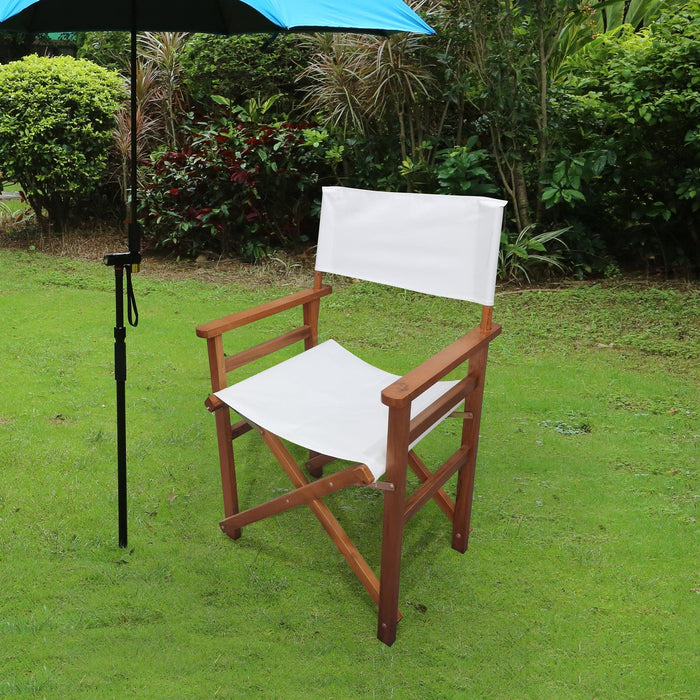 2 PCS Canvas Folding Natural Wooden Chair - White