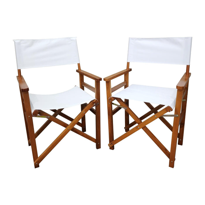 2 PCS Canvas Folding Natural Wooden Chair - White