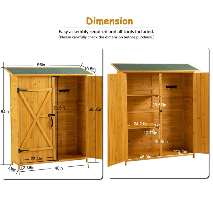 OutdoorStorage Shed with Lockable Door, Wooden ToolStorage Shed w/Detachable Shelves and Pitch Roof, Natural