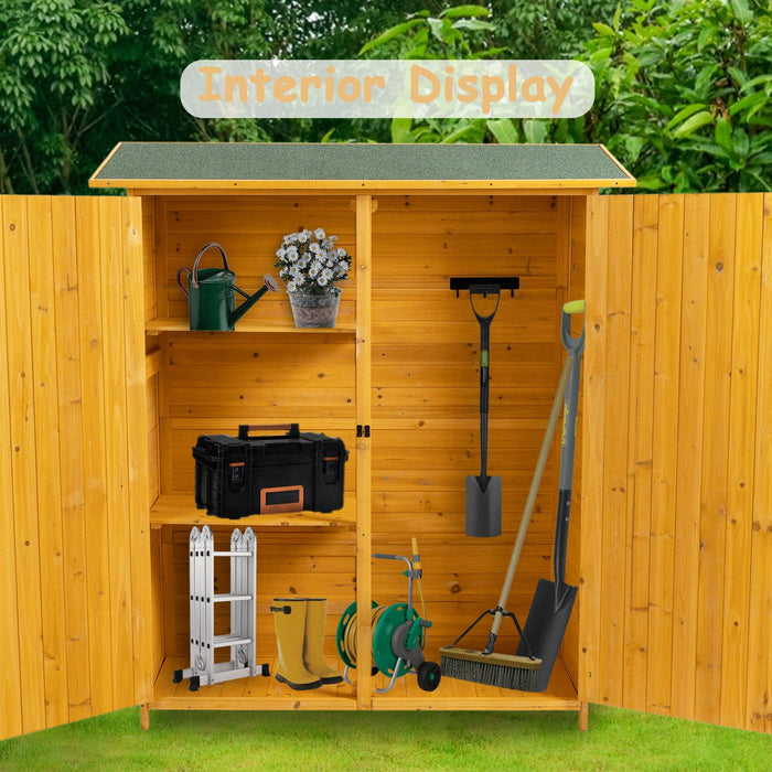 OutdoorStorage Shed with Lockable Door, Wooden ToolStorage Shed w/Detachable Shelves and Pitch Roof, Natural