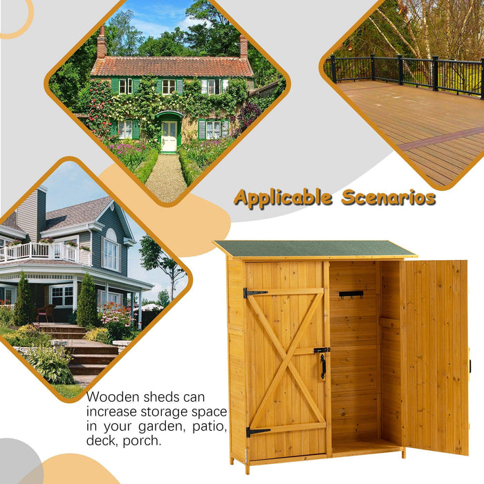 OutdoorStorage Shed with Lockable Door, Wooden ToolStorage Shed w/Detachable Shelves and Pitch Roof, Natural