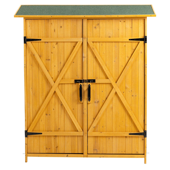 OutdoorStorage Shed with Lockable Door, Wooden ToolStorage Shed w/Detachable Shelves and Pitch Roof, Natural