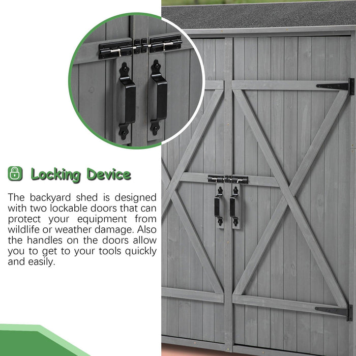 OutdoorStorage Shed with Lockable Door, Wooden ToolStorage Shed w/Detachable Shelves and Pitch Roof,Gray