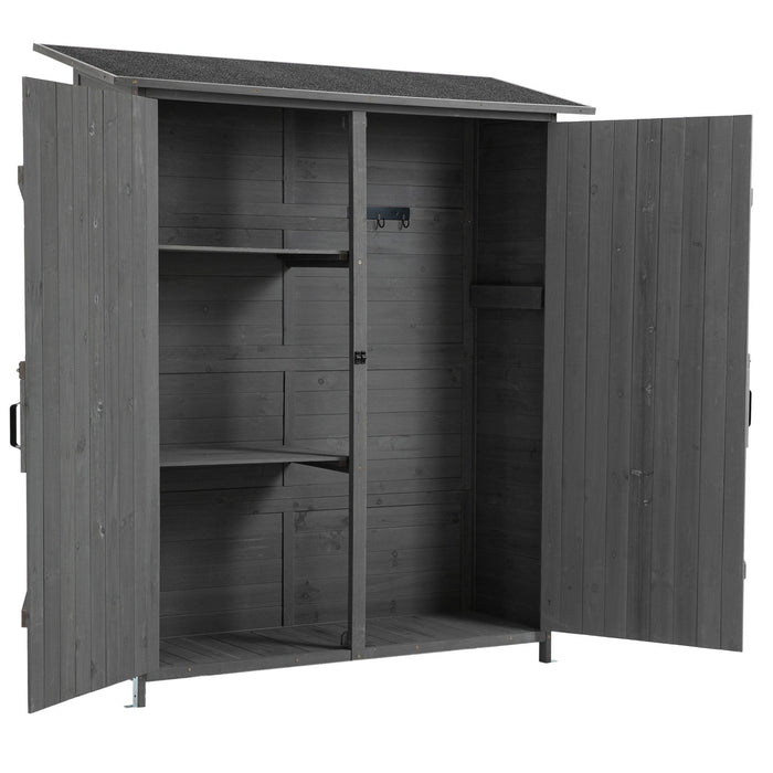 OutdoorStorage Shed with Lockable Door, Wooden ToolStorage Shed w/Detachable Shelves and Pitch Roof,Gray