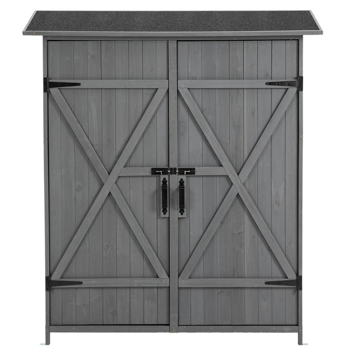 OutdoorStorage Shed with Lockable Door, Wooden ToolStorage Shed w/Detachable Shelves and Pitch Roof,Gray