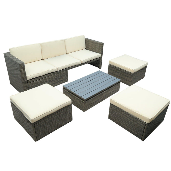 Patio Furniture Sets, 5 PCS Patio Wicker Sofa with Adustable Backrest, Cushions, Ottomans and Lift Top Coffee Table