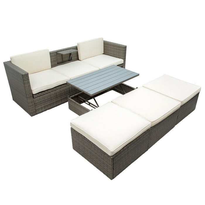 Patio Furniture Sets, 5 PCS Patio Wicker Sofa with Adustable Backrest, Cushions, Ottomans and Lift Top Coffee Table