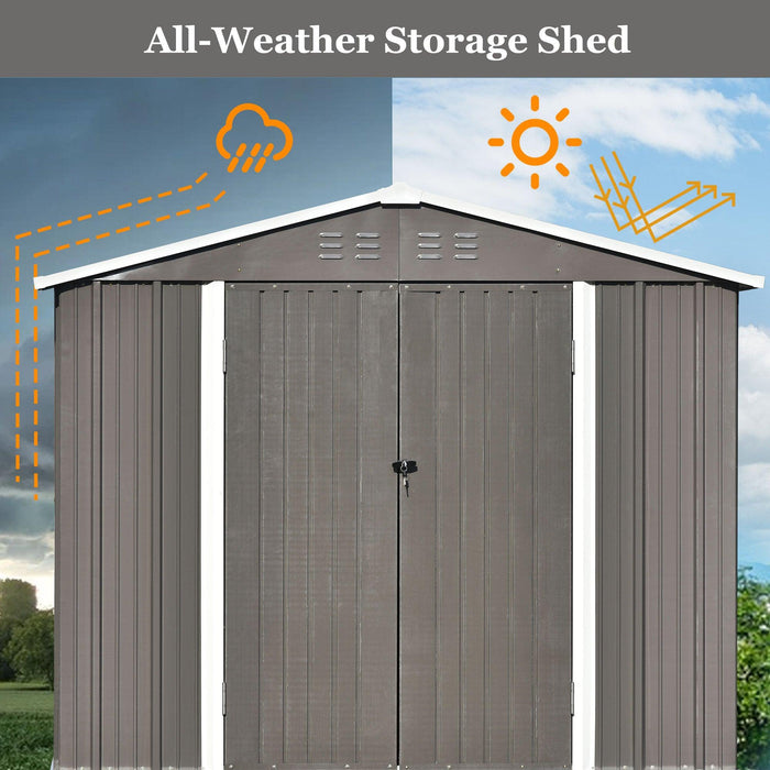 8ft x 6ft Outdoor Garden Metal Lean-to Shed with Lockable Doors - Gray