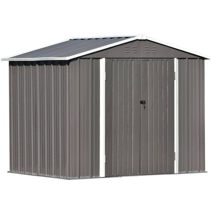 8ft x 6ft Outdoor Garden Lean-to Shed with Metal Adjustable Shelf and Lockable Doors - Gray