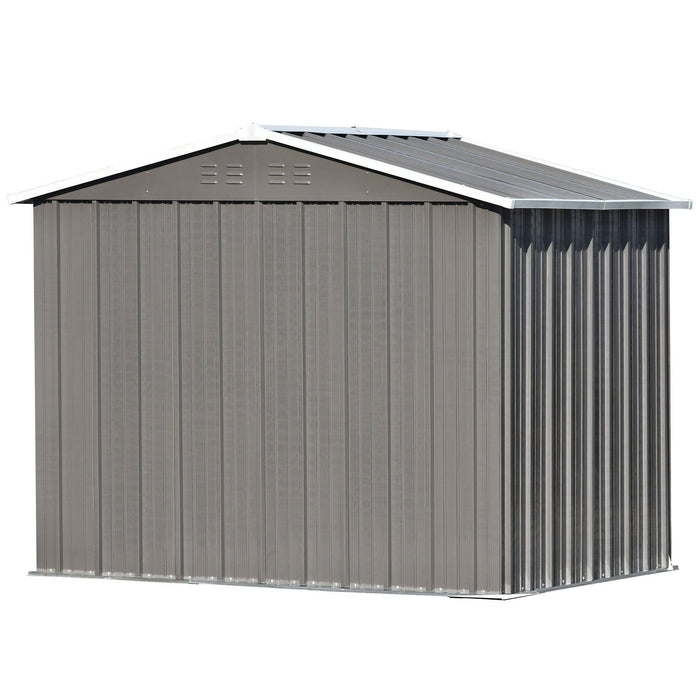 8ft x 6ft Outdoor Garden Metal Lean-to Shed with Lockable Doors - Gray