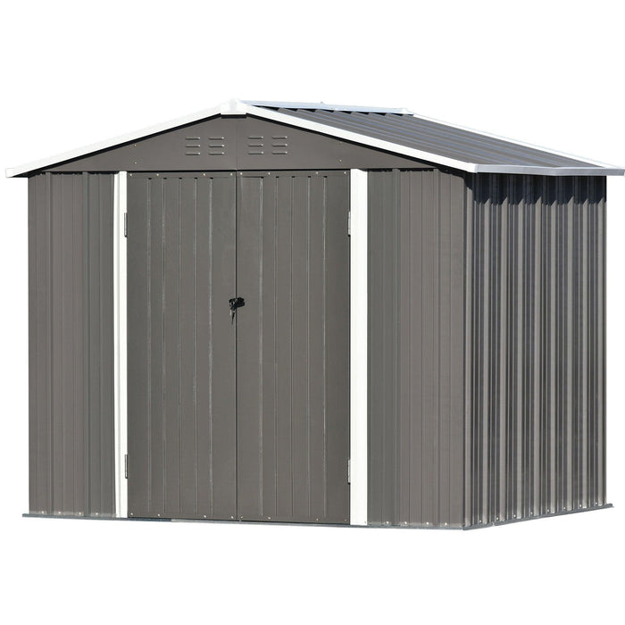 8ft x 6ft Outdoor Garden Metal Lean-to Shed with Lockable Doors - Gray