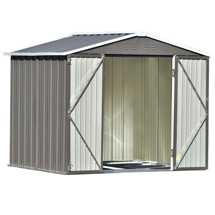 8ft x 6ft Outdoor Garden Metal Lean-to Shed with Lockable Doors - Gray