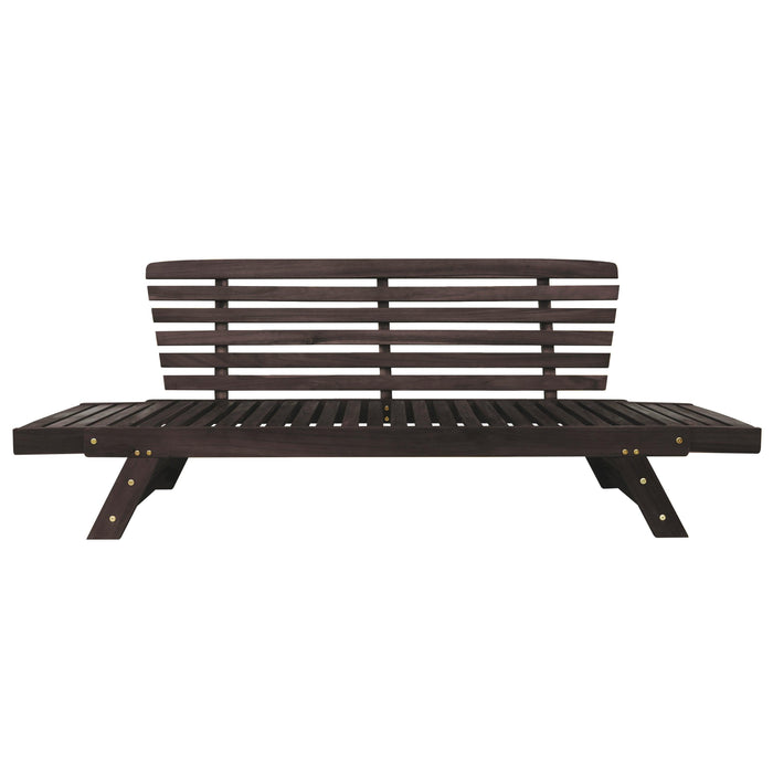 Outdoor Adjustable Patio Wooden Daybed Sofa Chaise Lounge with Cushions for Small Places, Brown FinishandBeige Cushion