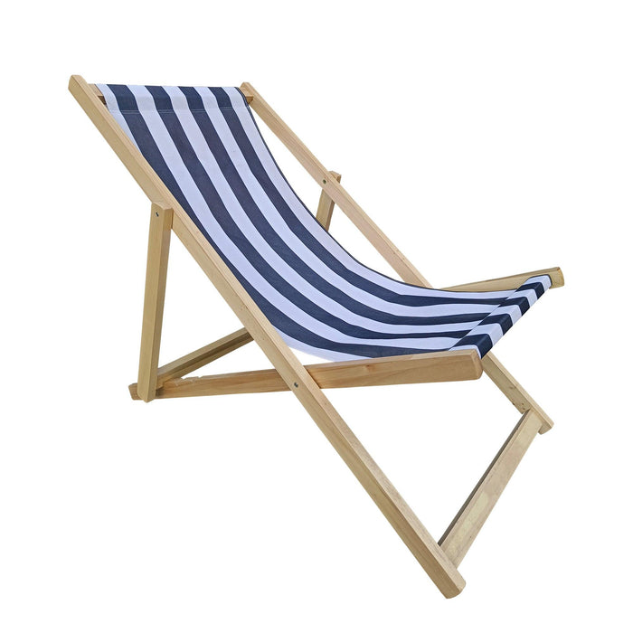 Dark Blue Stripe Folding Beach Chaise Lounge Chair