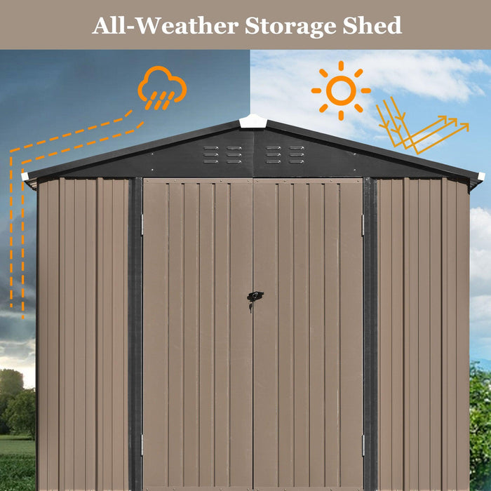 8ft x 6ft Outdoor Garden Metal Lean-to Shed with Lockable Doors - Brown