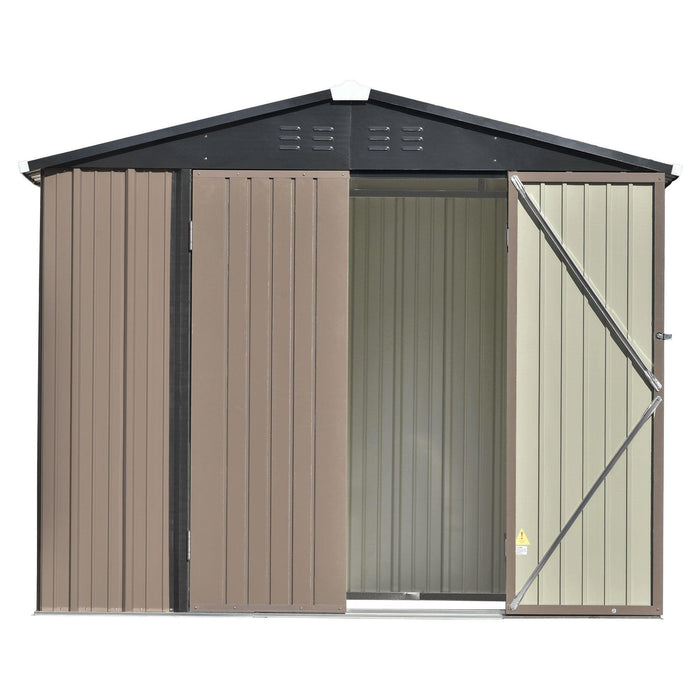 8ft x 6ft Outdoor Garden Metal Lean-to Shed with Lockable Doors - Brown