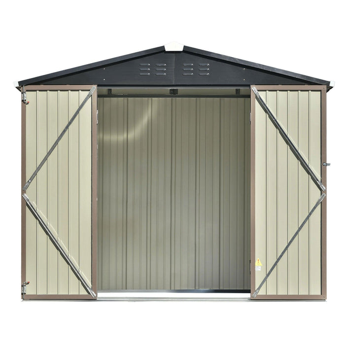 8ft x 6ft Outdoor Garden Metal Lean-to Shed with Lockable Doors - Brown