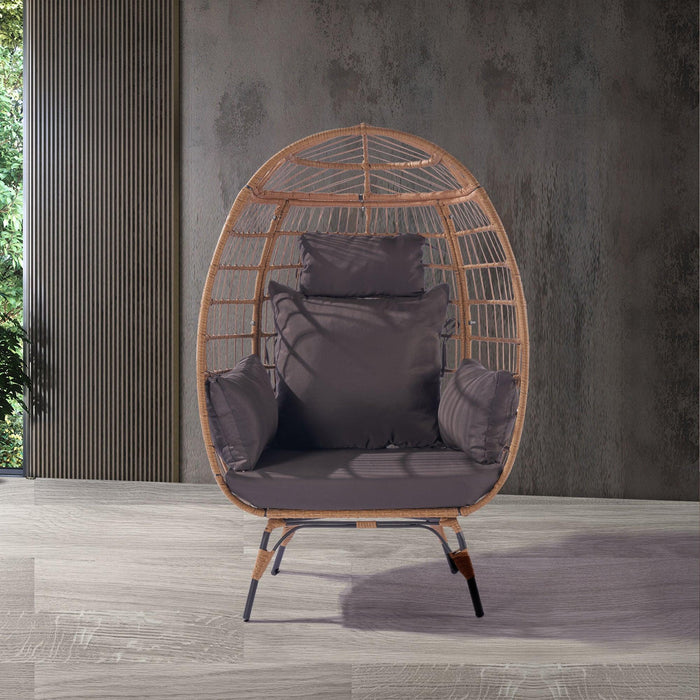 Wicker Egg Chair, Oversized Indoor Outdoor Lounger for Patio, Backyard, Living Room w/ 5 Cushions, Steel Frame, 440lb Capacity - Dark Grey