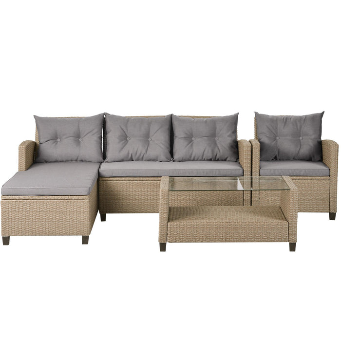 Outdoor, Patio Furniture Sets, 4 PCS Conversation Set Wicker Ratten Sectional Sofa with Seat Cushions(Beige Brown)