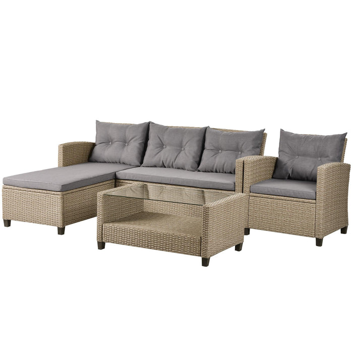 Outdoor, Patio Furniture Sets, 4 PCS Conversation Set Wicker Ratten Sectional Sofa with Seat Cushions(Beige Brown)