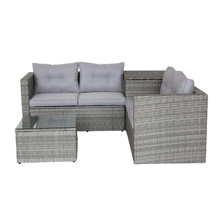 4 PCS Patio Sectional Wicker Rattan Outdoor Furniture Sofa Set withStorage Box Grey