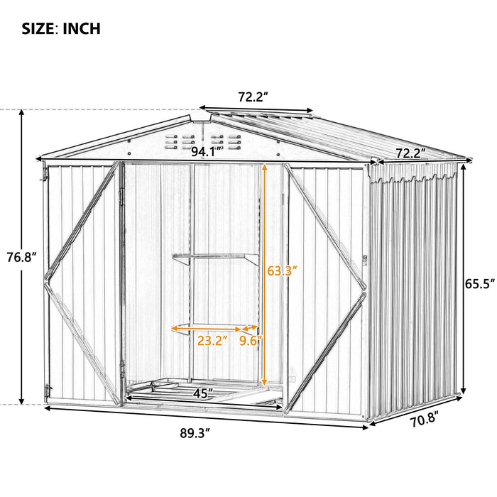 8ft x 6ft Outdoor Garden Lean-to Shed with Metal Adjustable Shelf and Lockable Doors - Brown