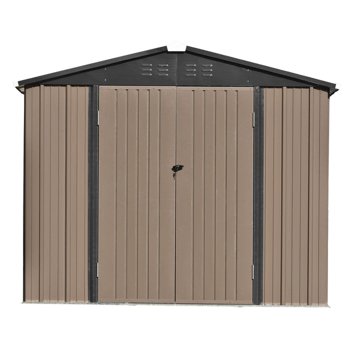 8ft x 6ft Outdoor Garden Lean-to Shed with Metal Adjustable Shelf and Lockable Doors - Brown