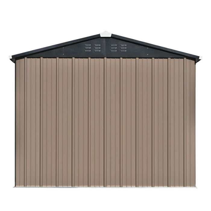 8ft x 6ft Outdoor Garden Lean-to Shed with Metal Adjustable Shelf and Lockable Doors - Brown